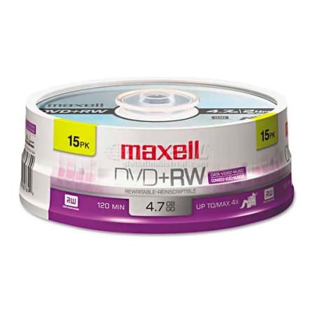 Maxell Maxell 634046 DVD+RW Discs, 4.7GB, 4x, Spindle, Silver, 15/Pack 634046